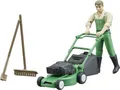 Produktbild: Bruder Gärtner mit Rasenmäher und Gartengeräten Fertigmodell Landwirtschafts Modell