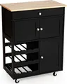 Produktbild: COSTWAY Küchenwagen auf Rollen, Servierwagen mit Schubladen & 3-stöckigem Weinregal & Arbeitsplatte, Küchentrolley Beistellwagen Küchenregal Küchenschrank Rollwagen Kücheninsel Holz (Schwarz)