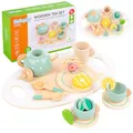 Produktbild: Kinderplay Tee-Set aus Holz – 15-teiliges Teeservice für Kinder – Rollenspiel Teeparty mit Tablett, Tassen & Kanne – Lernspielzeug ab 3 Jahren