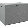 Produktbild: Gartenbox 190l Uv-beständig Griffmulden Verschlussvorrichtung Balkon Terrasse Wohnzimmer Wintergarten Box Kissenbox 78x44cm Holz-optik Farbwahl Grau - Casaria