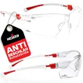 Produktbild: NoCry Schutzbrille mit Durchsichtigen Anti-Beschlag und kratzbeständigen Gläsern, Seitenschutz und Rutschfesten Bügeln, UV-Schutz, EN166/EN170 zertifiziert. Verstellbar. Weiß & Rot