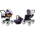 Produktbild: Babylux® Classic White | 3in1 Kinderwagen Set | Lilac Flowers | Kombikinderwagen | Kinderwagense