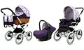 Produktbild: BabyLux Kinderwagen 3in1 mit Autositz für Kleinkinder – Kinderwagen für Neugeborene und Kleinkinder –– Baby Neugeborenen Kinderwagen – 59x105x125cm – Max 15kg – Lilac Flowers White Frame