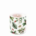 Produktbild: Kerze rund klein Winter Greenery white - Zweige, Zapfen und Beeren im Winter Ø 7