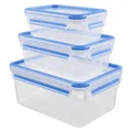 Produktbild: EMSA Clip & Close Frischhaltedosen-Set, rechteckig, 0,55 L u. 1,00 L u. 2,20 L, Aufbewahrungsboxen, 100 Prozent dicht, spülmaschinen-, gefrier-, mikrowellenfest, Transparent, Blau, 508566
