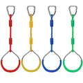 Produktbild: 4 Stück Turnringe Kinder, Morwealth Klettern Ringe Trapeze Schaukel Bar Ringe, Gymnastik Seilringe Gym Rings für Ninja-Zubehör-Set für den Garten (Varios Colores)