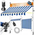 Produktbild: KESSER Klemmmarkise mit Handkurbel & LED, 350x180cm Balkonmarkise ohne Bohren UV-Beständig (Markise + solarbetriebene LED Lichterkette, höhenverstellbar 176-305cm) Sicht- & Sonnenschutz für Balkon Terrasse & Garten, wasserabweisend blau 350 cm x 180 cm x 305 cm