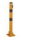 Produktbild: Absperrpfosten, klappbar, Stahl, Parkplatz Absperrung, h 65 cm, abschließbar, runder Parkpfosten, gelb/schwarz - Relaxdays