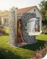 Produktbild: bellissa - edle Gabionen-Gartendusche – Hochwertige Umkleidekabine & DesignSichtschutz, Außendusche aus verzinktem Metall-Steinkorb