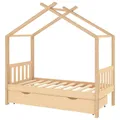 Produktbild: Kinderbett Himmelbett Mit Schublade Massivholz Kiefer 80x160 Cm