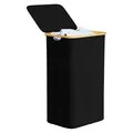 Produktbild: Wäschekorb mit Deckel 110 l schwarz, Bambusgriffe, faltbar, extra hoch