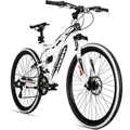 Produktbild: Bergsteiger Kodiak 29 Zoll Mountainbike, geeignet ab 170 cm, Scheibenbremse, Shimano 21 Gang-Schaltung, Vollfederung, Jungen-Fahrrad & Herren-Fahrrad - Weiß/Schwarz/Rot