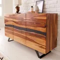 Produktbild: Massiv Sideboard AMAZONAS 150cm braun Sheesham Baumkante schwarzes Metallgestell