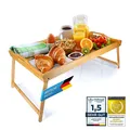 Produktbild: Frühstückstablett Bambus Bett-Tablett Serviertablett Betttisch mit klappbaren Beinen - auch als Lapdesk, Notebook-Tisch verwendbar (XXL Natur)