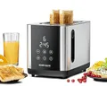 Produktbild: ROMMELSBACHER TOASTER TO 850, 2 breite Schlitze für Brote bis XL Toast, automatische Brotscheibenzentrierung, LED-Display, Countdown-Anzeige, 9 Stufen, Auftaustufe, Brötchenaufsatz, Krümelschublade