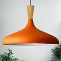 Produktbild: bamyum Champion Pendelleuchte aus Holz, 35 cm Hängelampe Metall E27 Moderne Esstisch Lampe, Skandinavisch Pendellampe für Schlafzimmer Wohnzimmer Küche Esstisch, Küchenlampe Hängend Orange