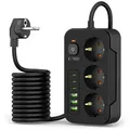 Produktbild: TECH PROTECT PC3X6 Steckdosenleiste (3 Steckdosen, 3x USB-A, 3x USB-C, 200 cm Kabel, Schalter mit LED-Anzeige), 9-in-1 Steckdosenleiste mit USB-A und USB-C Ladeanschlüssen schwarz