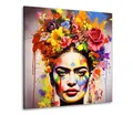 Produktbild: Artedinoi Leinwandbild Frida buntes Portrait mit Blumen Pop Art Leinwandbild Wandbild Wanddek
