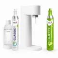 Produktbild: Sparpaket: Mysoda Woody - Wassersprudler aus erneuerbarem Holzkomposit mit 1L BPA-freier Plastikflasche, CO2-Zylinder Classic + CO2-Zylinder Limette (Weiß)
