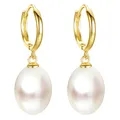 Produktbild: LÖB Creolen 925 Silber 750er Gold Vergoldet Zuchtperlen Anhänger Weiß, Damen Perlenohrringe Hängend echte Perlen Tropfen Oval Ohrringe Brautschmuck