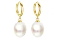 Produktbild: LÖB Perlenohrringe 925 Silber Gold Ohrringe Hängend Zuchtperlen Tropfen Anhänger Creolen (Geschenke für Frauen Beste Freundin Mutter Mama Damen zum Geburtstag Weihnachten Weihnachtsgeschenke, Inkl. Schmuckbox), Damen Perlenohrringe vergoldet echte Perlen Brautschmuck weiß Oval