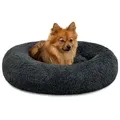 Produktbild: lionto Tierkissen Rundes Haustierbett in Donutform, Plüsch, dunkelgrau, mit Anti-Rutsch-Noppen, 60 cm Durchmesser grau 60 cm