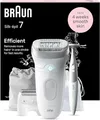 Produktbild: Braun Silk-épil 7, Epilierer Damen / Haarentferner für langanhaltende Haarentfernung, inkl. Bikinitrimmer (Haartrimmer Intimbereich), Ladyshaver, Made in Germany, 7-241, Weiß/Silber