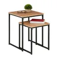 Produktbild: Relaxdays Beistelltisch 2er Set, stapelbar, Industrie Design, Satztisch 2 Größen, quadratisch, Metall, hellbraun/schwarz