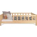 Produktbild: Kinderbett Bett mit Rausfallschutz 120x200cm -LEO mit Latternost. Bettgestell aus Kiefer Holz für Haus Kinder Jungen & Mädchen. - Braun
