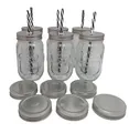 Produktbild: 6 Stück Trinkgläser/Einmachgläser Deckel Silber mit Strohhalm