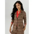 Produktbild: Jerseyblazer ANISTON SELECTED, Damen, Gr. 40, grün (camel, braun, goldgelb, rot, beige), Jersey, Obermaterial: 65% Polyester, 33% Viskose, 2% Elasthan, gemustert, kariert, figurbetont hüftlang, Blazer, mit klassischem Hahnentritt- und Karomuster - NEUE KOLLEKTION, Topseller