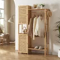 Produktbild: [en.casa] Kleiderständer Oldsum mit Kleiderstange 2 Schränke Garderobenständer Schuhablage Standgarderobe 164 x 99 x 29 cm Garderobenschrank Bambus