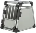 Produktbild: TRIXIE Hunde-Transportbox Aluminium in graphit – L: 92 × 64 × 78 cm, stabile und geräuscharme Hundebox mit abgeschrägten Seiten, Sicherheitsverschluss & rutschfester Liegematte – 39340