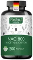 Produktbild: NAC Kapseln 800mg, Acetyl L-Cysteine, In Deutschland Produziert, 200 St - RAIBU