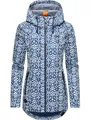 Produktbild: Ragwear leichte Damen Übergangsjacke lang Parka wasserdicht mit coolem Allover-Print und großer Kapuze Zuzka Ikat Indigo Blue Gr. L