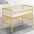 Produktbild: Schardt - Baby Beistellbett Micky Plus - Natur Lackiert - Bett 60×120 cm - Stufenlos Höhenverstellbar 3in1 - Gitterbett inkl. Umbauseiten und Sicherheitsgurtsystem - Hervorragend für Boxspringbetten