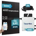 Produktbild: SUNNIVA® 500W Balkonkraftwerk BIFAZIAL FULLBLACK komplett Steckdose HOYMILES 400 Watt Wechselrichter, Komplettset 1x 500W PV Solaranlage Solarmodule