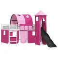 Produktbild: vidaXL Kinderloftbett Weiß und Rosa 90 x 200 cm Metall, Hochbett für Kinder, rechteckig, modernes multifunktionales Bett, Schlaf- und Spielplattform für Kinder, Etagenbettrahmen