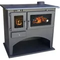 Produktbild: Kaminofen mit Backfach und Herdplatte 25071 Werkstattofen Viki 10,5 kW Mehrfachbelegung Kamin Hüttenofen Ofen - Schwarz/Silber
