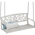 Produktbild: Relaxdays Hängebank, 2-sitzer, Metall, Hxbxt: 190x133x55 Cm, Schaukelbank Outdoor, Vintage Gartenschaukel, Weiß/bronze