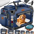 Produktbild: LOVPET® Hundebox Hundetransportbox faltbar Inkl.Hundenapf Transporttasche Hundetasche Transportbox für Haustiere, Hunde und Katzen Haustiertransportbox, Navyblau, S