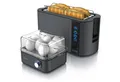 Produktbild: Arendo Frühstücks-Set (2-tlg), 4-Scheiben Langschlitz Toaster, 8er Eierkocher, Cool Grey