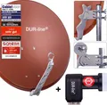 Produktbild: 4 Teilnehmer Set Qualitäts-Alu-Satelliten-Komplettanlage DUR-line 75cm/80cm Rot