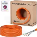 Produktbild: HB-DIGITAL 50m CAT 7 Netzwerkkabel LAN Kabel Verlegekabel Ethernet Installationskabel 10 Gbit/s AWG23 S/FTP - GHMT Zertifiziert - reines Kupfer LSZH BauPVO Klasse Cca Datenkabel Simplex - Orange