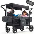 Produktbild: Sekey Bollerwagen Faltbar mit Dach Zwillingsmodus Kinderwagen Doppelsitz mit 2x 5-Punkt-Gurtsystem, Schwarz