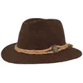 Produktbild: Breiter Original Herren Trachtenhut, Filzhut, Wanderhut Tiroler-Art, 100% Wolle, Hanfkordel, Edelweiß & schmaler Krempe Braun 59