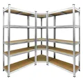 Produktbild: ECD Germany Regalsystem 3er Set, 2 Lagerregale 180x90x40 cm mit Eckregal 180x70x40 cm, verzinkt Metallregale 15 Böden aus MDF Holz, belastbar bis 750kg/Regal, Schwerlastregal Steckregal Kellerregal
