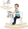 Produktbild: COSTWAY 2 in 1 Zebra Schaukelpferd, Schaukeltier aus Holz mit abnehmbaren Zäunen & Rückenlehne, Schaukelwippe Holzschaukelpferd für Baby ab 3 Jahren, Weiß