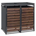 Produktbild: Zelsius Mülltonnenbox 2 Tonnen mit Pflanzdach | (B) 132 x (T) 80 x (H) 124 cm | Anthrazit RAL 7016 | Tür in dunkelbrauner Holzoptik mit Erweiterungsmöglichkeit | Mülltonnenverkleidung