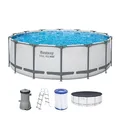 Produktbild: Bestway Steel Pro MAX Frame Pool Komplett-Set mit Filterpumpe Ø 457 x 107 cm, lichtgrau, rund
